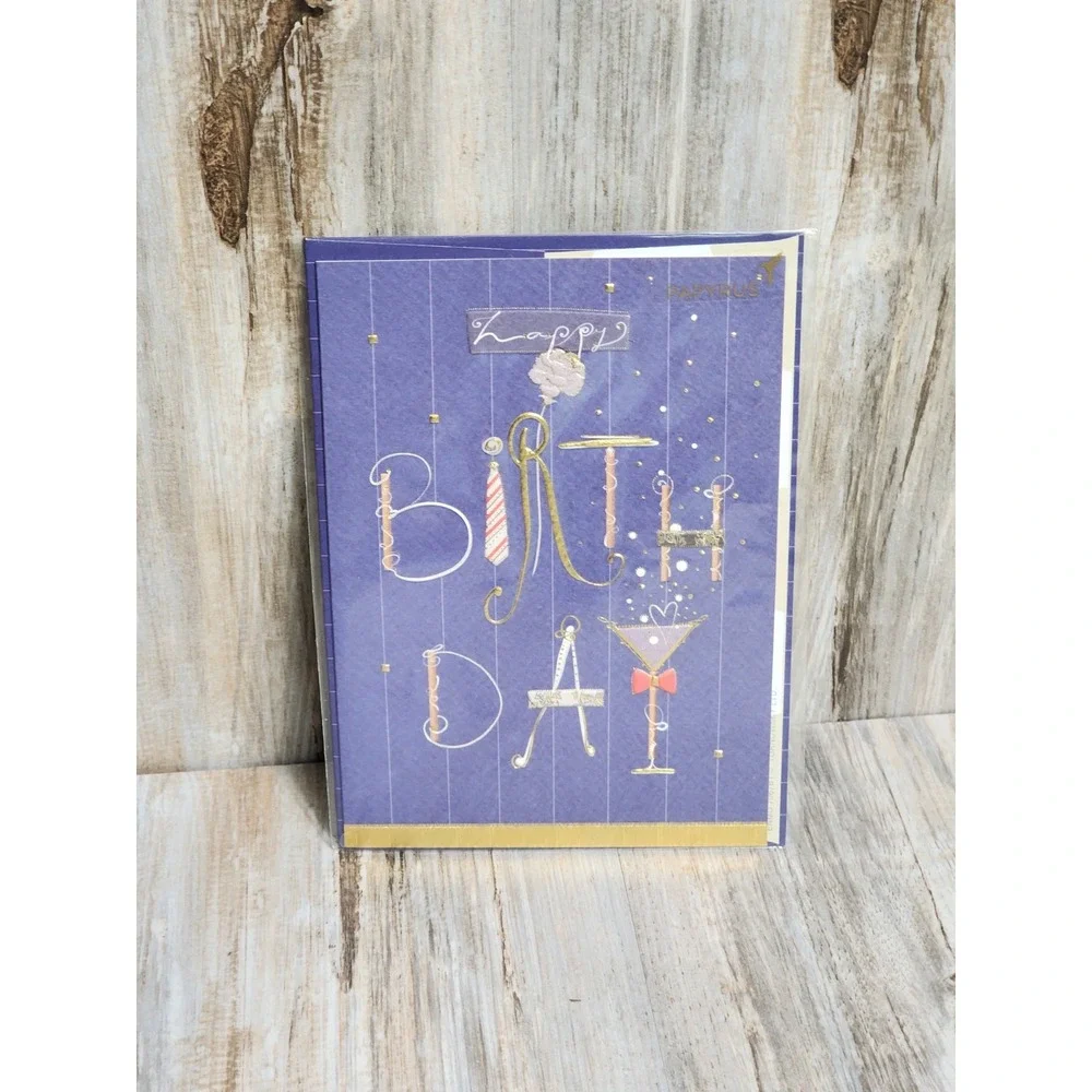 Papyrus RARE Turnowsky Embossed GOLD Floral Birthday Party‎ Card Older Design